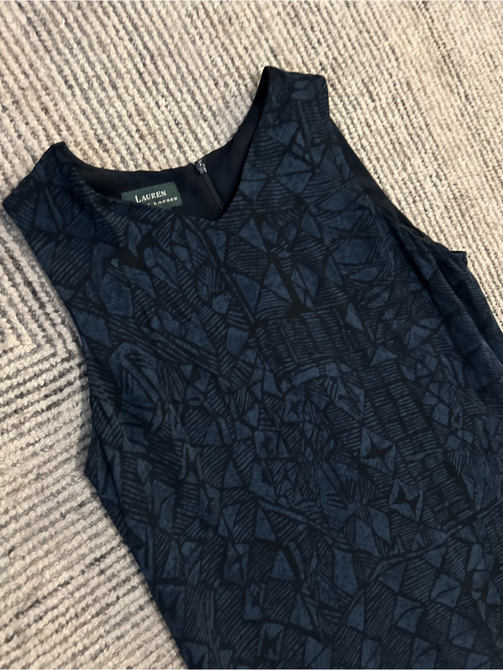 Vintage Lauren Ralph Lauren Blue Geometric Print Silk Dress 14 Boho Boho Artisan